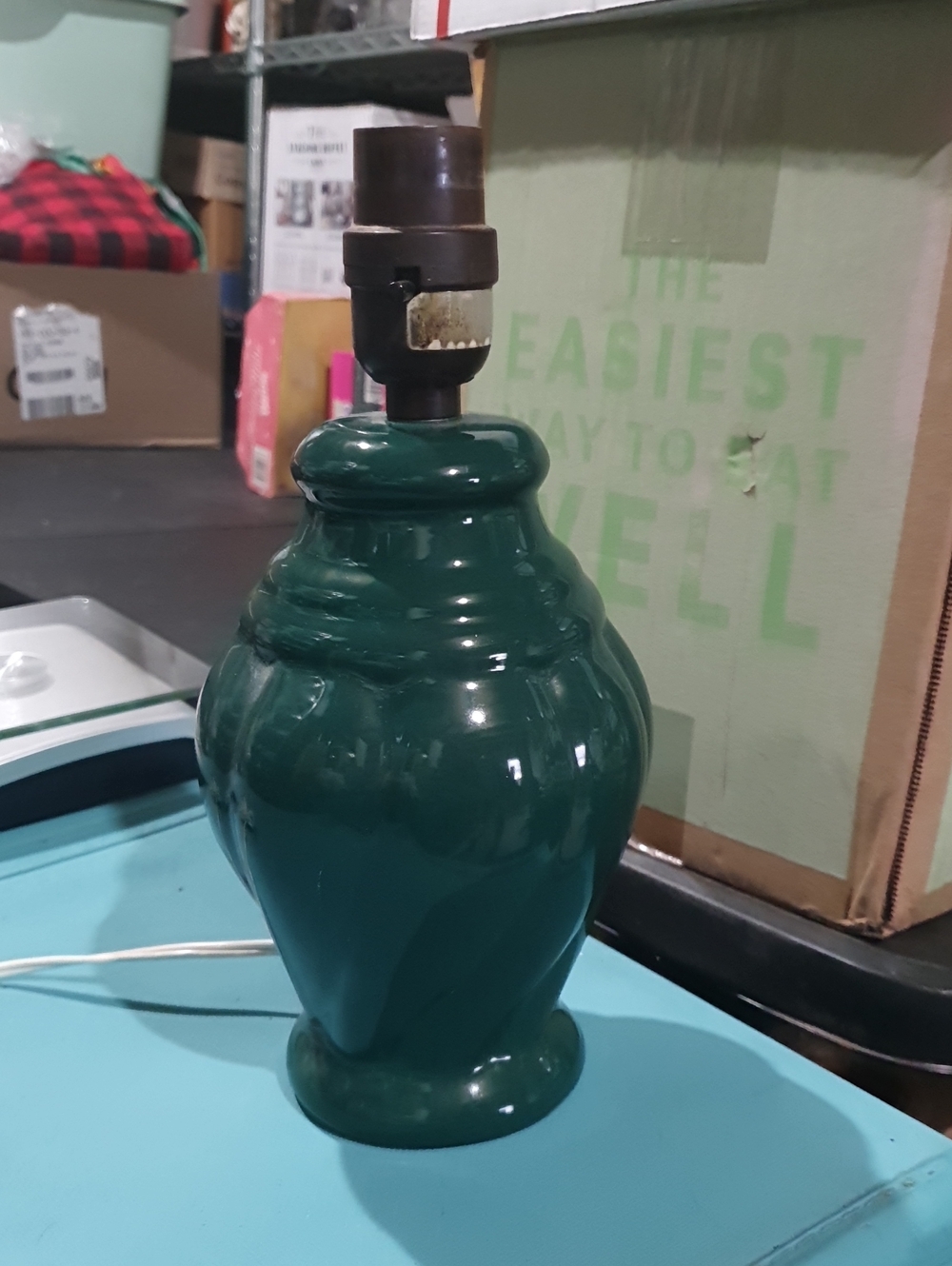 Vintage Deep Green Ceramic Vase Lamp